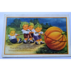 Whitney Halloween Postcard Pixies Green Haired Children Fantasy Oakfield NY 1917